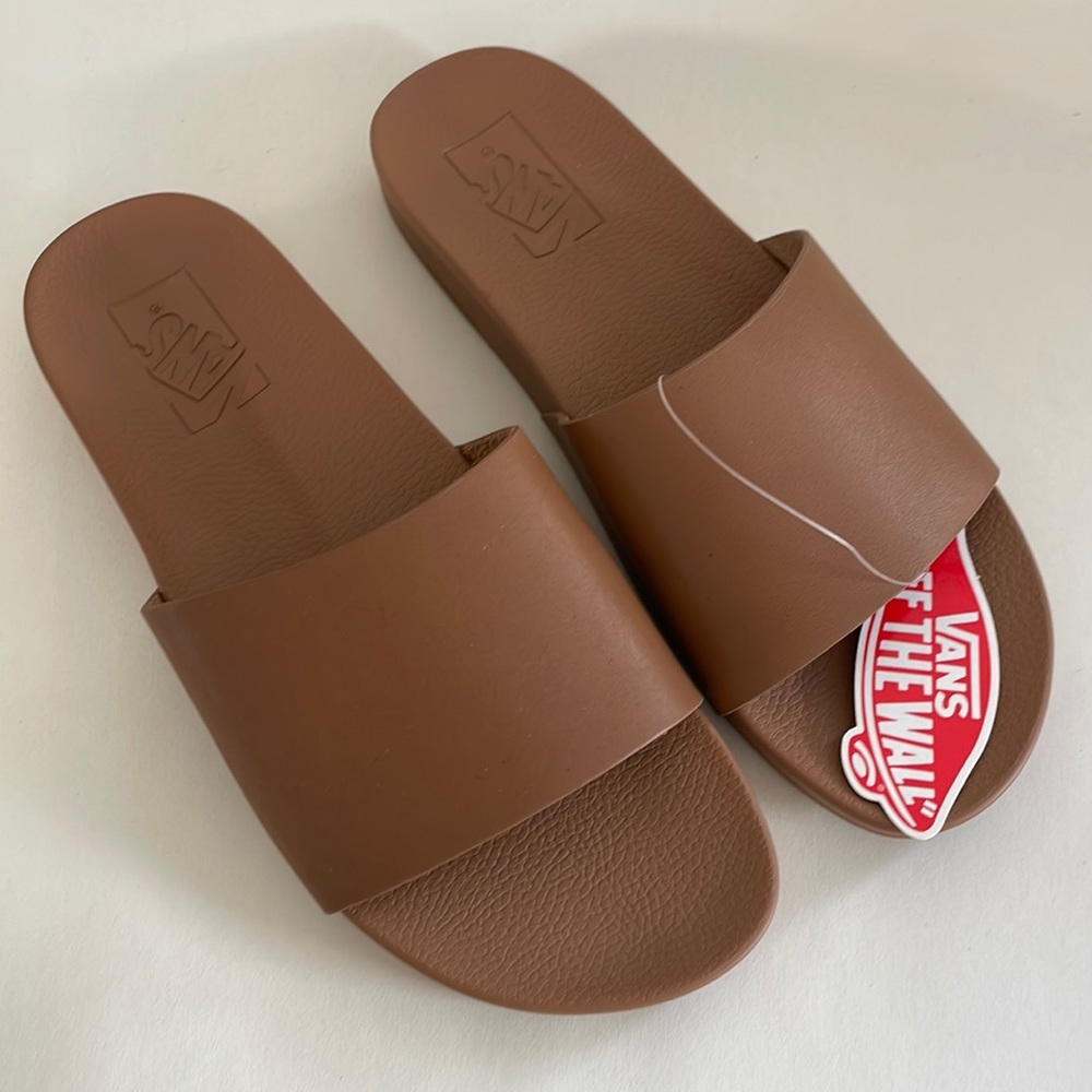Vans Womens brown leather decon slides sandals 7